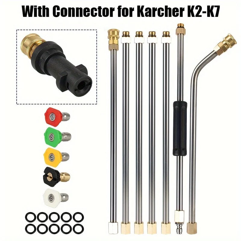 1 Set hochwertige Autowaschanlage mit Verlängerung, Hochdruckpistolendüse für Karcher K2 – K7 Dachreiniger, Verlängerungsstab, Schaumwaschlanze, Jet-Set, Autozubehör