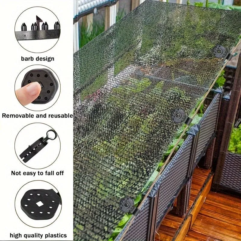 50 Stück Schattentuch-Clips, runde Kunststoff-Sonnenschutz-Clips, schwarze Sonnenschutznetz-Befestigungsclips, Schattenstoff-Clips für Sonnenschutznetze, Vogelschutznetze, Gartennetze, Schattennetze, Schattenstoff-Zubehör