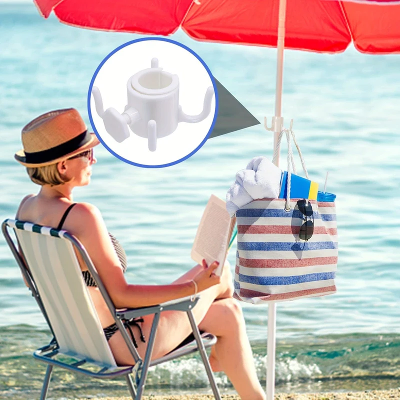 1 Stück Regenschirm-Überdachung, 4 Zinken, langlebiger Strandschirm-Hängehaken, Kunststoff-Schirmhaken, hängender Strandschirm-Aufhänger, Clips-Halter (Farbe: Weiß)