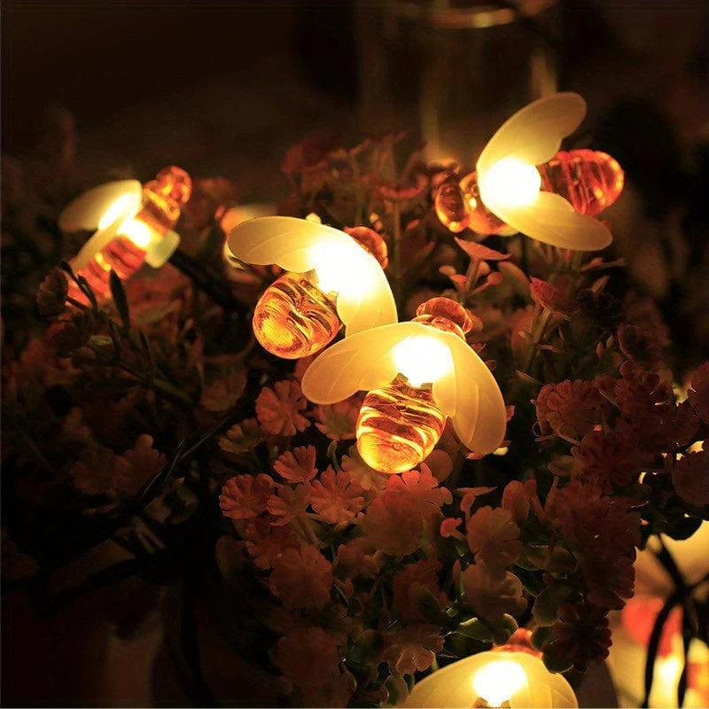 1 Packung Solar-Lichterkette mit niedlichen Honigbienen, LED-Lichterkette, 5 m, 20 LEDs, Bienen-Außengarten-Zaun-Terrassen-Weihnachtsgirlanden-Lichter