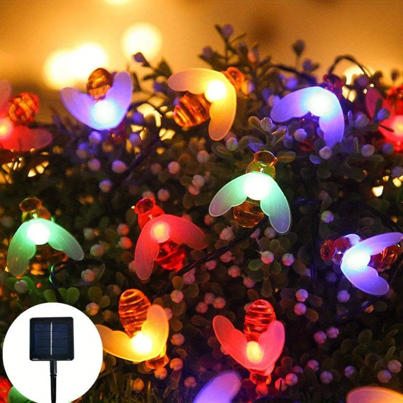 1 Packung Solar-Lichterkette mit niedlichen Honigbienen, LED-Lichterkette, 5 m, 20 LEDs, Bienen-Außengarten-Zaun-Terrassen-Weihnachtsgirlanden-Lichter