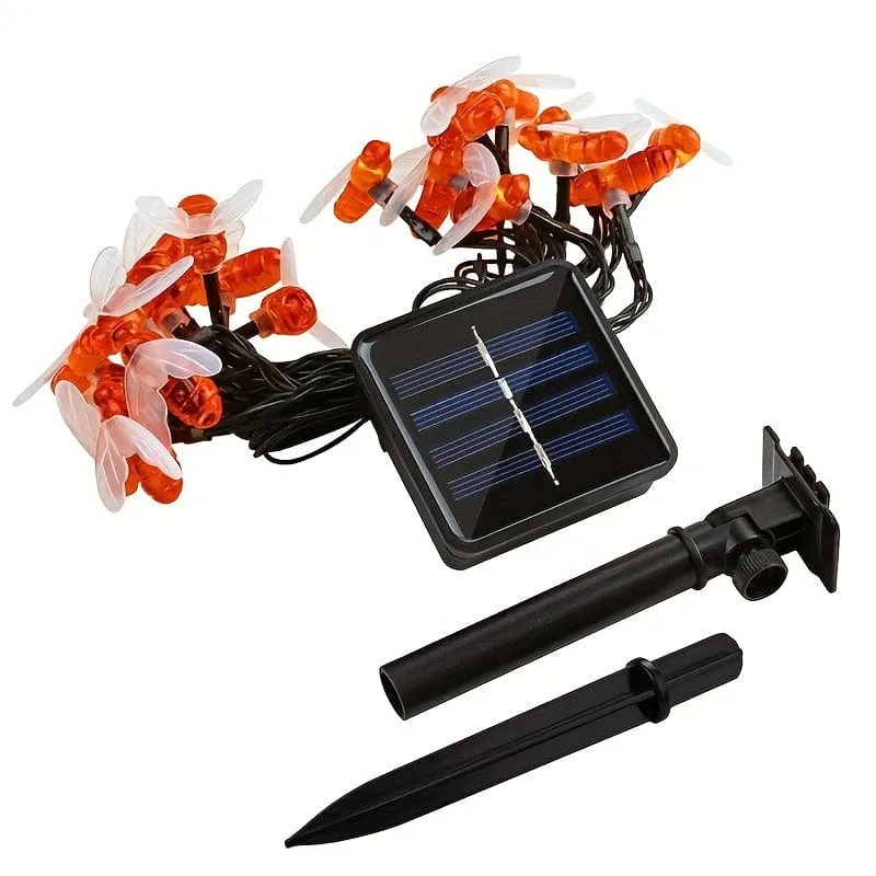 1 Packung Solar-Lichterkette mit niedlichen Honigbienen, LED-Lichterkette, 5 m, 20 LEDs, Bienen-Außengarten-Zaun-Terrassen-Weihnachtsgirlanden-Lichter