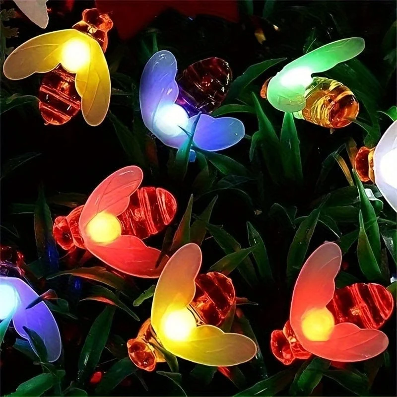1 Packung Solar-Lichterkette mit niedlichen Honigbienen, LED-Lichterkette, 5 m, 20 LEDs, Bienen-Außengarten-Zaun-Terrassen-Weihnachtsgirlanden-Lichter