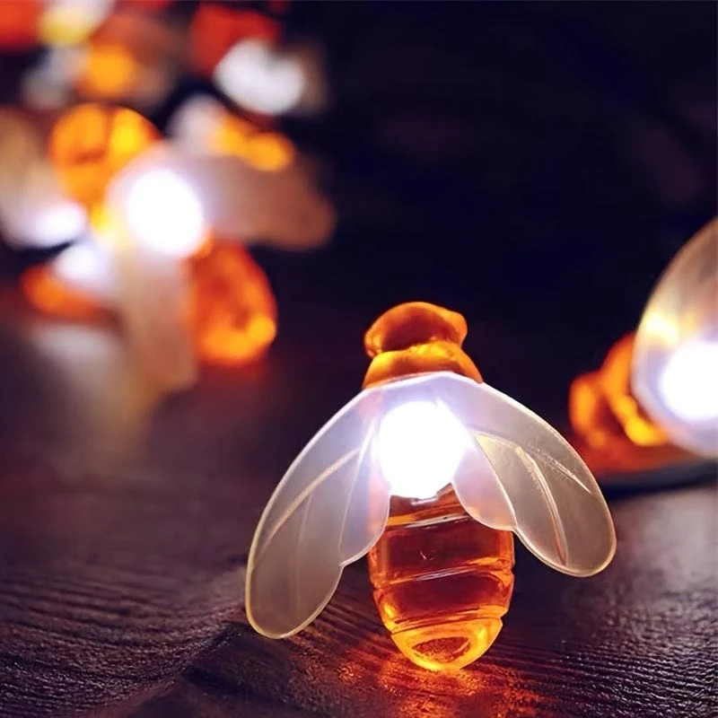 1 Packung Solar-Lichterkette mit niedlichen Honigbienen, LED-Lichterkette, 5 m, 20 LEDs, Bienen-Außengarten-Zaun-Terrassen-Weihnachtsgirlanden-Lichter
