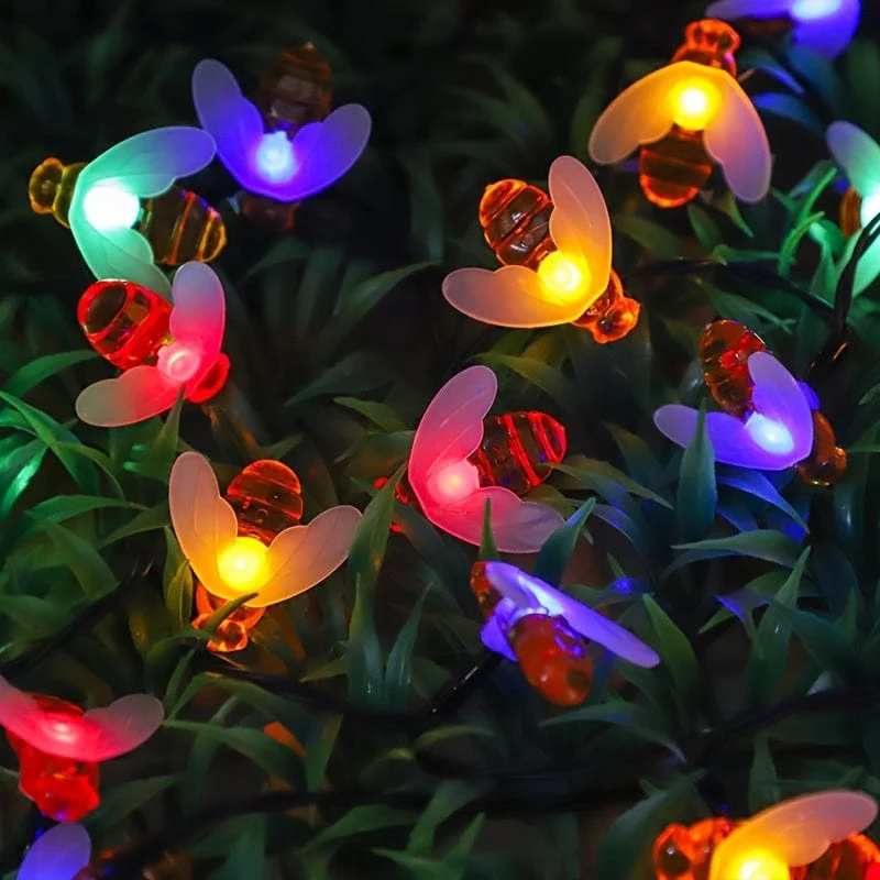 1 Packung Solar-Lichterkette mit niedlichen Honigbienen, LED-Lichterkette, 5 m, 20 LEDs, Bienen-Außengarten-Zaun-Terrassen-Weihnachtsgirlanden-Lichter