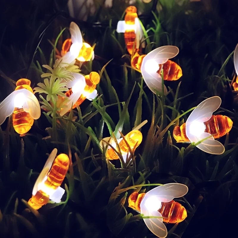 1 Packung Solar-Lichterkette mit niedlichen Honigbienen, LED-Lichterkette, 5 m, 20 LEDs, Bienen-Außengarten-Zaun-Terrassen-Weihnachtsgirlanden-Lichter