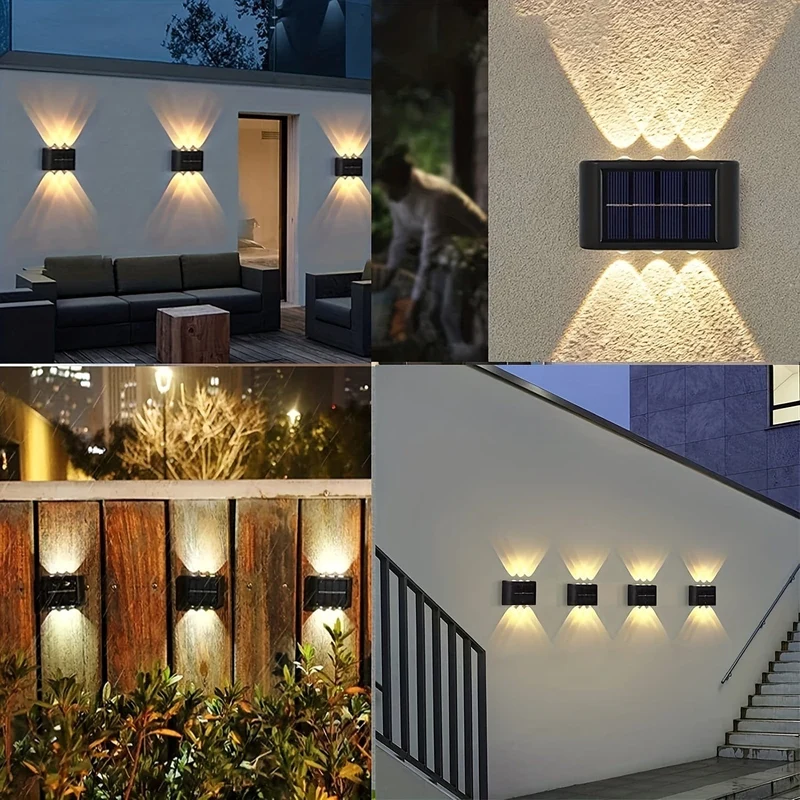6 solarbetriebene LED-Wandlampen, 2-teilige Außenwandlampen für den Heimgebrauch, kleine Außenlampen, wasserdichte Beleuchtung im nordischen Stil, geeignet für die Veranda im Hausgarten (weiß/warmweiß)
