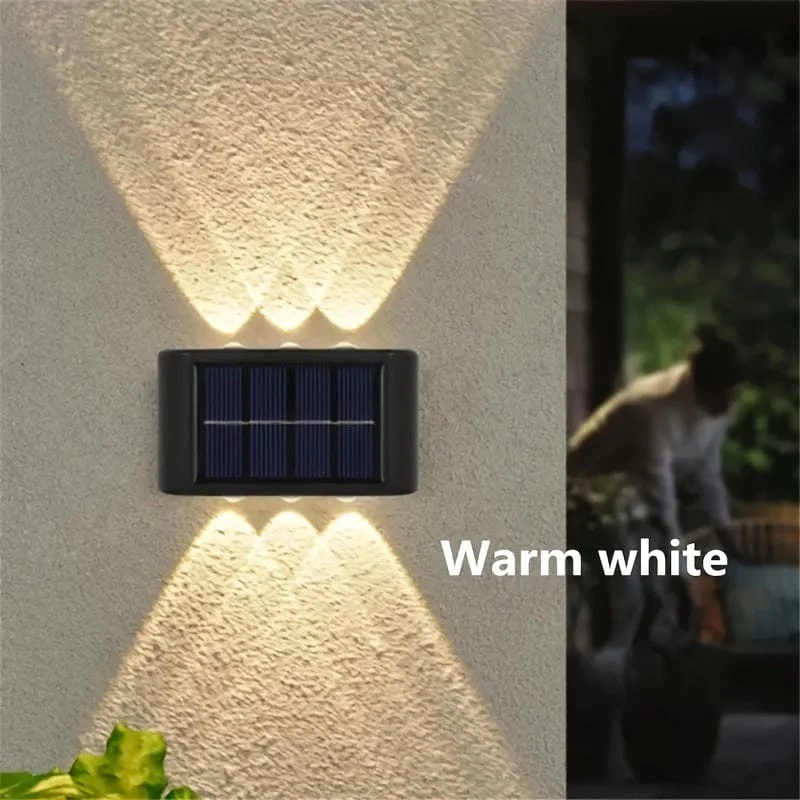 6 solarbetriebene LED-Wandlampen, 2-teilige Außenwandlampen für den Heimgebrauch, kleine Außenlampen, wasserdichte Beleuchtung im nordischen Stil, geeignet für die Veranda im Hausgarten (weiß/warmweiß)