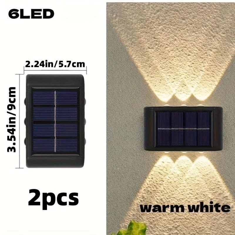 6 solarbetriebene LED-Wandlampen, 2-teilige Außenwandlampen für den Heimgebrauch, kleine Außenlampen, wasserdichte Beleuchtung im nordischen Stil, geeignet für die Veranda im Hausgarten (weiß/warmweiß)