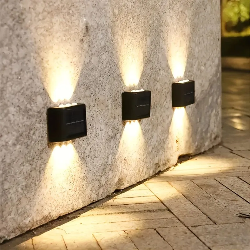6 solarbetriebene LED-Wandlampen, 2-teilige Außenwandlampen für den Heimgebrauch, kleine Außenlampen, wasserdichte Beleuchtung im nordischen Stil, geeignet für die Veranda im Hausgarten (weiß/warmweiß)
