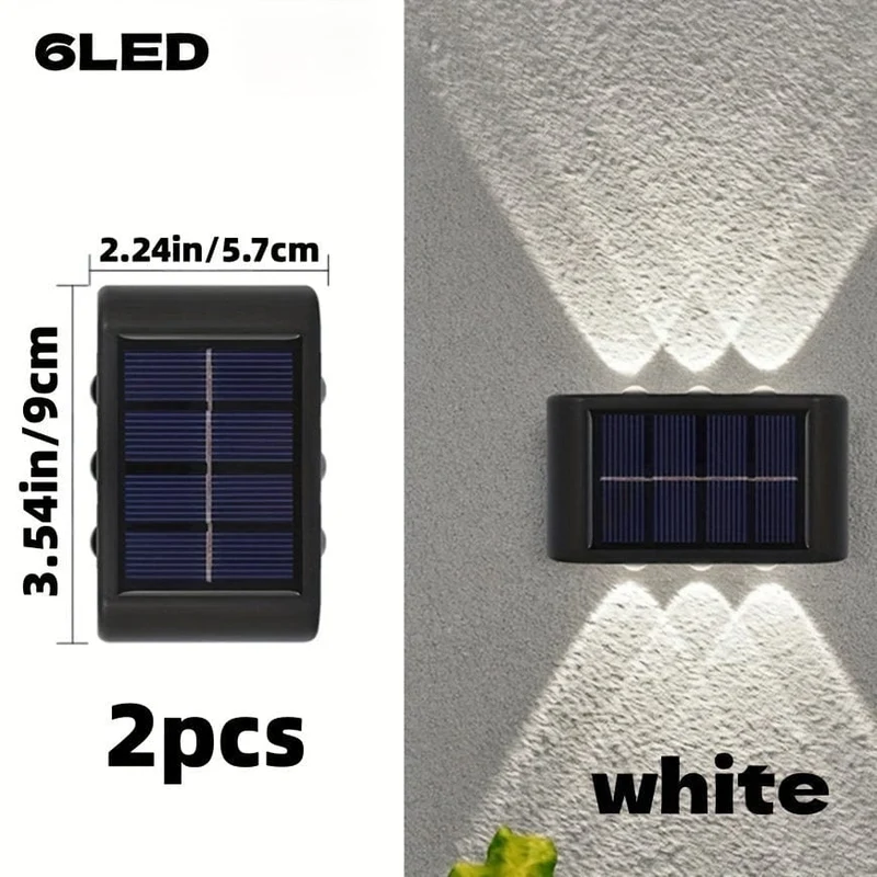 6 solarbetriebene LED-Wandlampen, 2-teilige Außenwandlampen für den Heimgebrauch, kleine Außenlampen, wasserdichte Beleuchtung im nordischen Stil, geeignet für die Veranda im Hausgarten (weiß/warmweiß)
