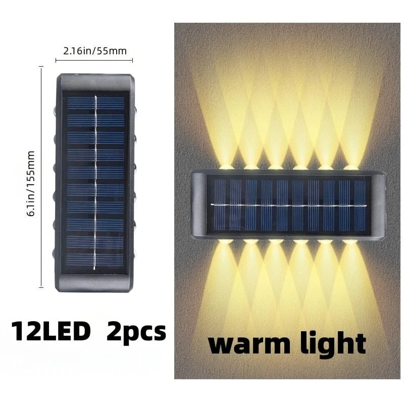 6 solarbetriebene LED-Wandlampen, 2-teilige Außenwandlampen für den Heimgebrauch, kleine Außenlampen, wasserdichte Beleuchtung im nordischen Stil, geeignet für die Veranda im Hausgarten (weiß/warmweiß)