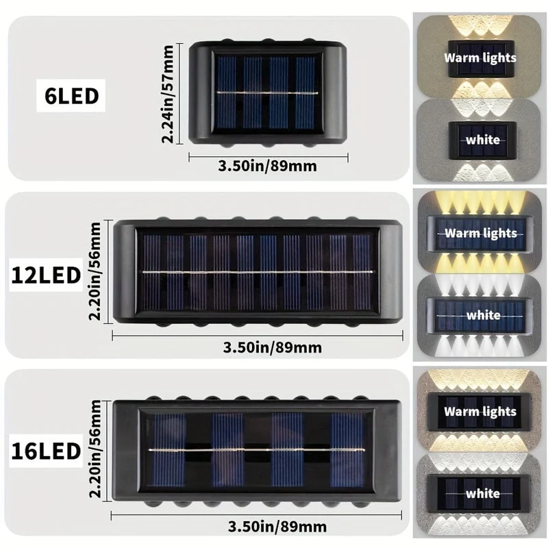 6 solarbetriebene LED-Wandlampen, 2-teilige Außenwandlampen für den Heimgebrauch, kleine Außenlampen, wasserdichte Beleuchtung im nordischen Stil, geeignet für die Veranda im Hausgarten (weiß/warmweiß)