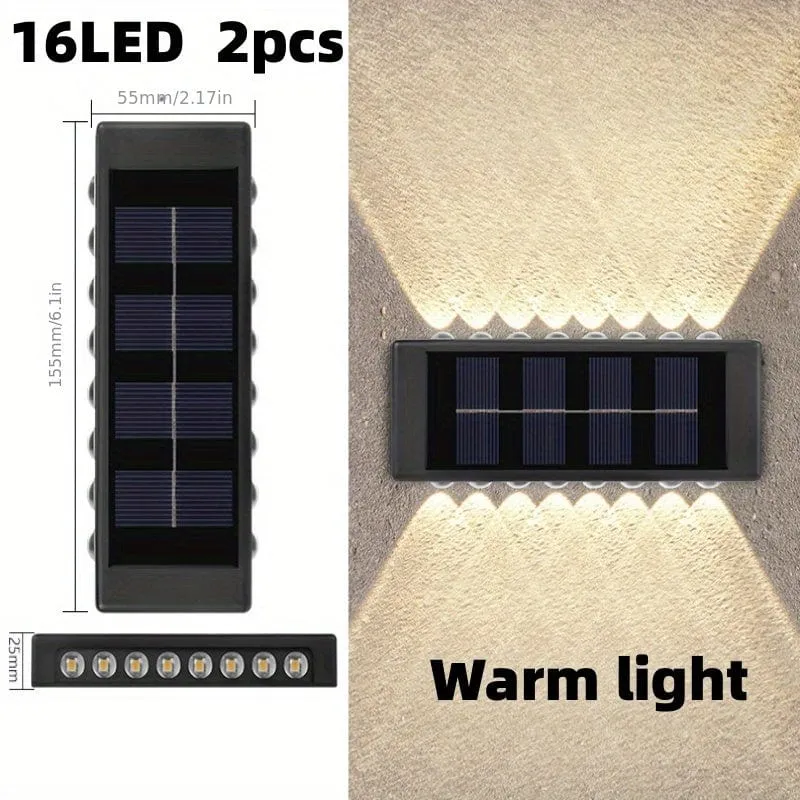6 solarbetriebene LED-Wandlampen, 2-teilige Außenwandlampen für den Heimgebrauch, kleine Außenlampen, wasserdichte Beleuchtung im nordischen Stil, geeignet für die Veranda im Hausgarten (weiß/warmweiß)
