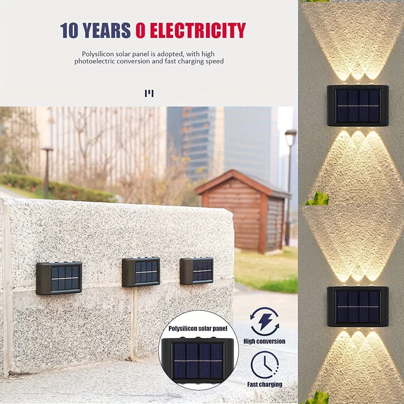 6 solarbetriebene LED-Wandlampen, 2-teilige Außenwandlampen für den Heimgebrauch, kleine Außenlampen, wasserdichte Beleuchtung im nordischen Stil, geeignet für die Veranda im Hausgarten (weiß/warmweiß)