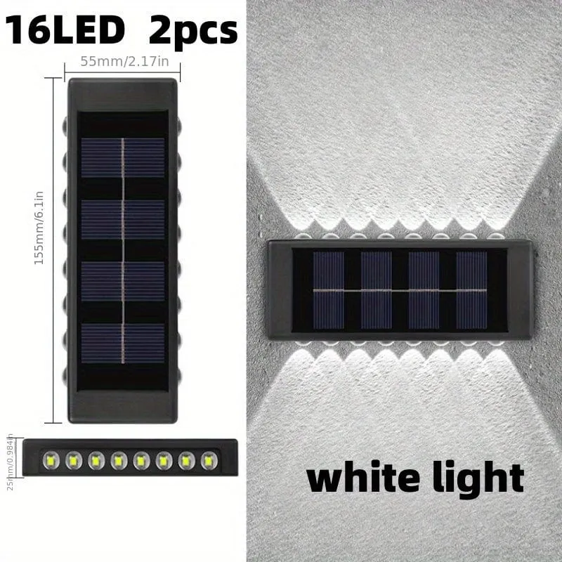 6 solarbetriebene LED-Wandlampen, 2-teilige Außenwandlampen für den Heimgebrauch, kleine Außenlampen, wasserdichte Beleuchtung im nordischen Stil, geeignet für die Veranda im Hausgarten (weiß/warmweiß)