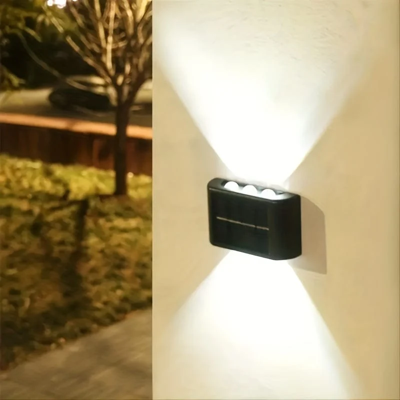 6 solarbetriebene LED-Wandlampen, 2-teilige Außenwandlampen für den Heimgebrauch, kleine Außenlampen, wasserdichte Beleuchtung im nordischen Stil, geeignet für die Veranda im Hausgarten (weiß/warmweiß)