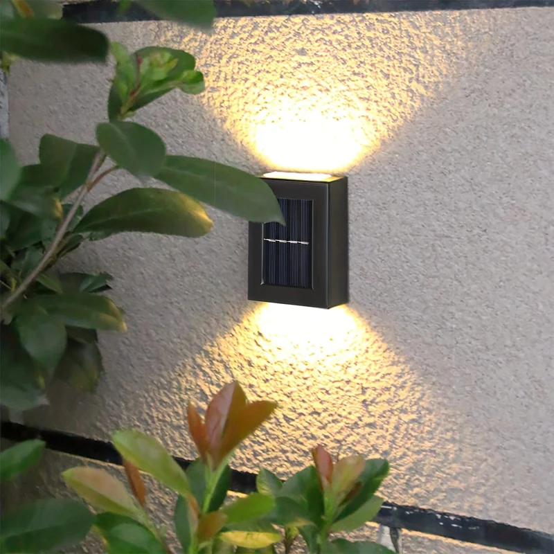 1-teiliges 4-LED-Solar-Wandleuchten-Set, beleuchtet nach oben und unten Sonnenlicht-Sensor-Lampe für den Außenbereich, wasserdicht, modernes Dekor im nordischen Stil für Veranden, Wege, Gärten, Innenhöfe, Rasen, Terrasse, Zaun und Gasse
