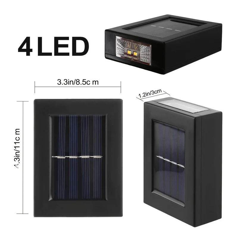 1-teiliges 4-LED-Solar-Wandleuchten-Set, beleuchtet nach oben und unten Sonnenlicht-Sensor-Lampe für den Außenbereich, wasserdicht, modernes Dekor im nordischen Stil für Veranden, Wege, Gärten, Innenhöfe, Rasen, Terrasse, Zaun und Gasse