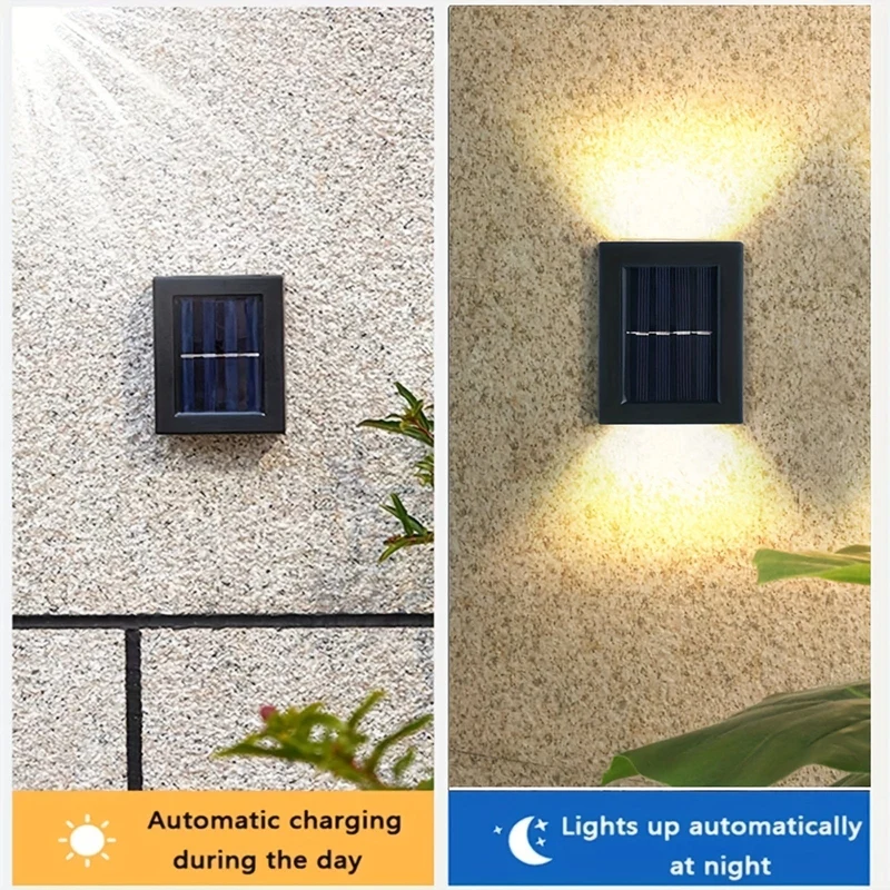 1-teiliges 4-LED-Solar-Wandleuchten-Set, beleuchtet nach oben und unten Sonnenlicht-Sensor-Lampe für den Außenbereich, wasserdicht, modernes Dekor im nordischen Stil für Veranden, Wege, Gärten, Innenhöfe, Rasen, Terrasse, Zaun und Gasse