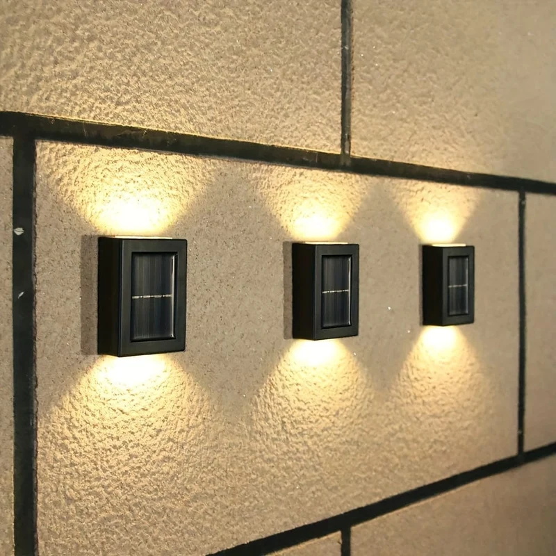 1-teiliges 4-LED-Solar-Wandleuchten-Set, beleuchtet nach oben und unten Sonnenlicht-Sensor-Lampe für den Außenbereich, wasserdicht, modernes Dekor im nordischen Stil für Veranden, Wege, Gärten, Innenhöfe, Rasen, Terrasse, Zaun und Gasse