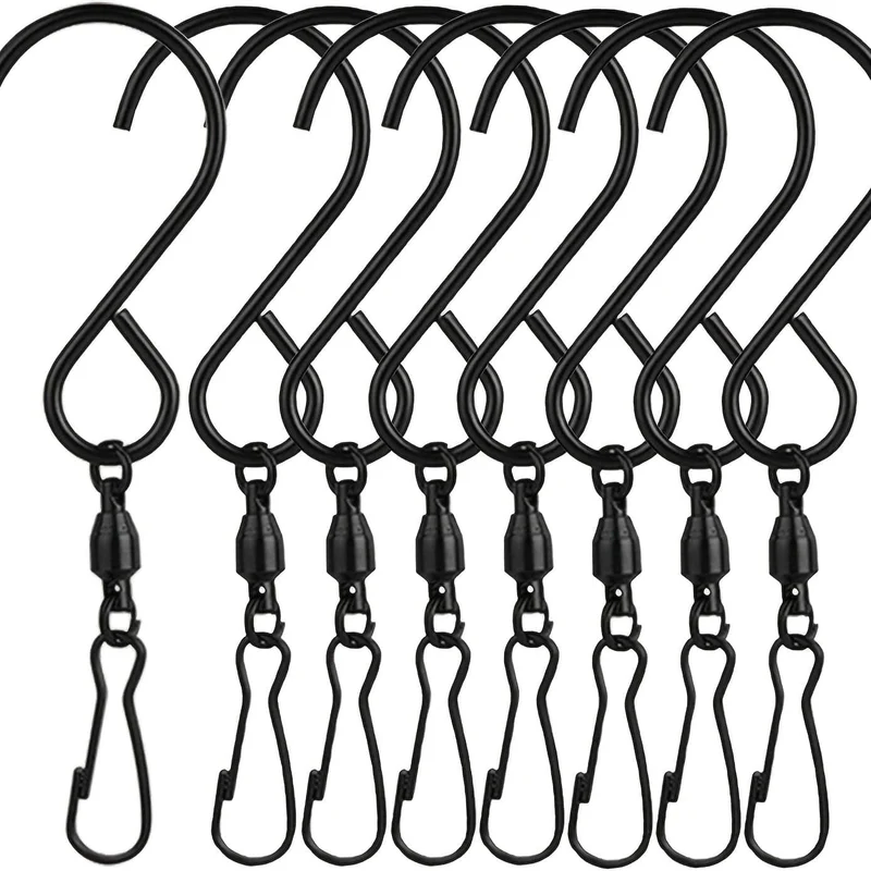 8 Packungen drehbare Windspiel-Haken, S-Typ, drehbare Lagerhaken aus Edelstahl zum Aufhängen von Windspielen, Vogelhäuschen, Kristall-Partyzubehör (schwarz)