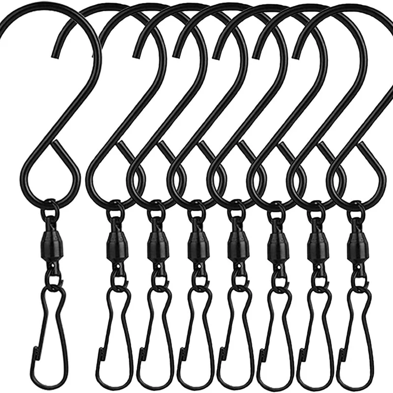 8 Packungen drehbare Windspiel-Haken, S-Typ, drehbare Lagerhaken aus Edelstahl zum Aufhängen von Windspielen, Vogelhäuschen, Kristall-Partyzubehör (schwarz)