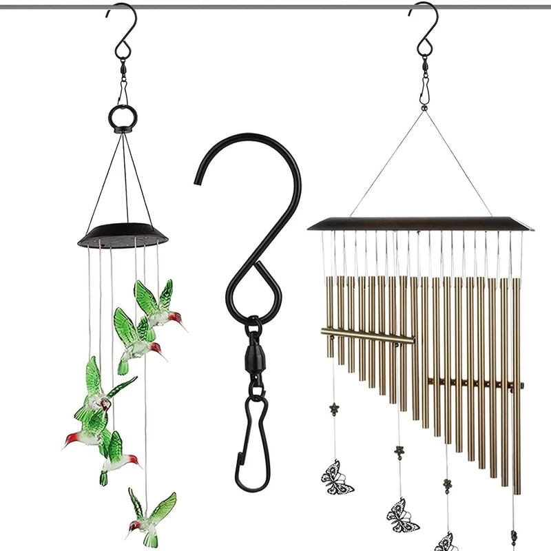 8 Packungen drehbare Windspiel-Haken, S-Typ, drehbare Lagerhaken aus Edelstahl zum Aufhängen von Windspielen, Vogelhäuschen, Kristall-Partyzubehör (schwarz)