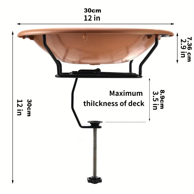 1 Stück Vogeltränke, an Deck montiert, Vogelbad, Spa, mit stabiler Stahlklemme