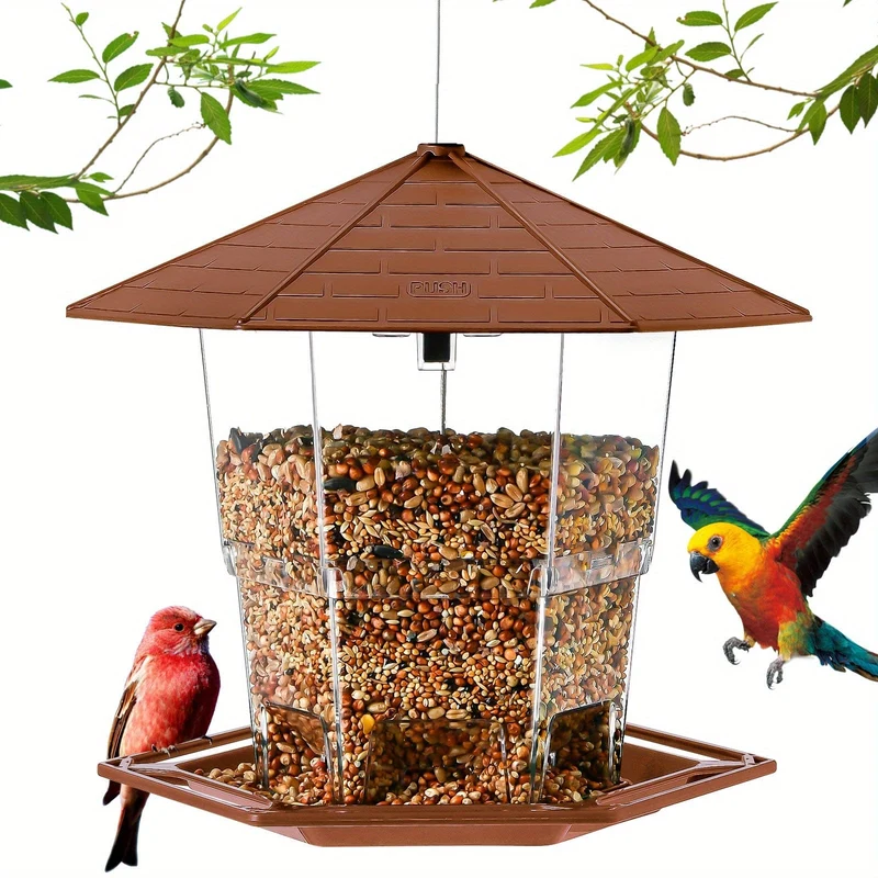 1 Stück Vogelhäuschen für den Außenbereich, mit Verriegelungsfunktion, Vogelhäuschen, einziehbares Vogelhäuschen, Wildvogelfutter für den Außenbereich, Gartendekoration, Hofkunst für Vogelbeobachter