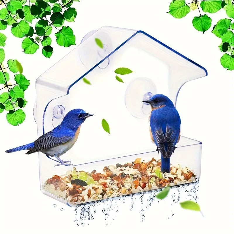 1 Stück Fenster-Vogelfutterspender für draußen, transparente Kunststoff-Fenster-Vogelfutterspender mit starken Saugnäpfen, transparenter Vogelfutterhalter, Heimfenster-Vogelhaus
