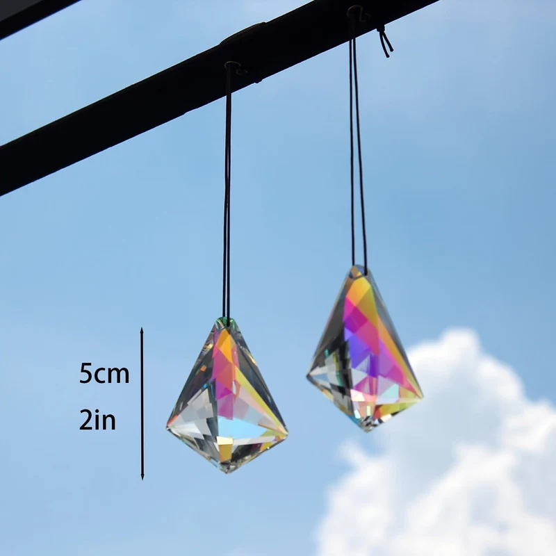 2 Stück Prisma-Kristall-Sonnenfänger, geschnittene geometrische Tropfen-Hänge-Sonnenfänger, Regenbogen-Maker für Fenster, Balkon, Küche, Gartendekoration
