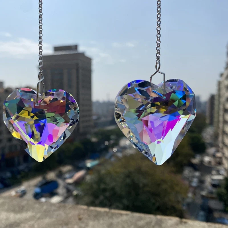 2 Stück Herz-Kristall-Sonnenfänger, Regenbogen-Maker für Fenster, hängende Sonnenfänger mit Glasprisma für Balkon, Küche, Garten