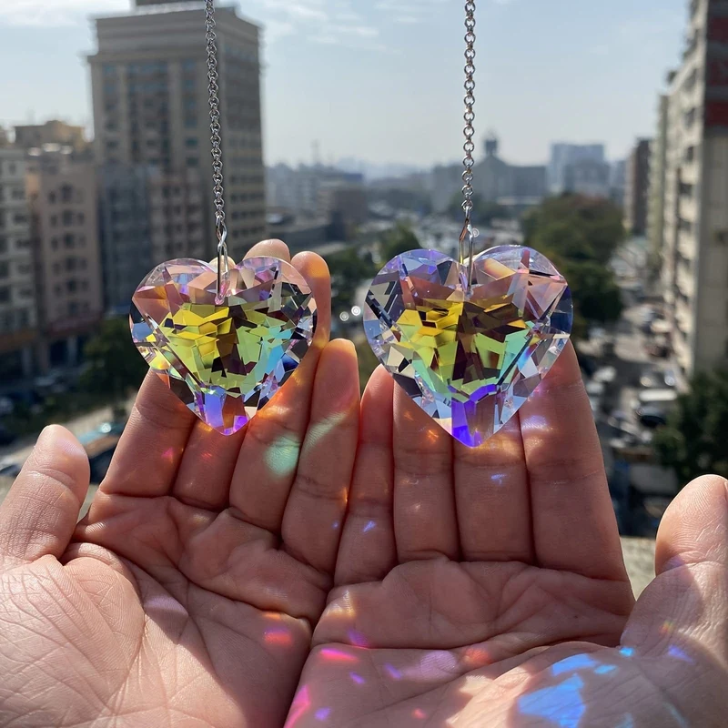2 Stück Herz-Kristall-Sonnenfänger, Regenbogen-Maker für Fenster, hängende Sonnenfänger mit Glasprisma für Balkon, Küche, Garten