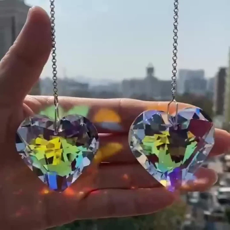 2 Stück Herz-Kristall-Sonnenfänger, Regenbogen-Maker für Fenster, hängende Sonnenfänger mit Glasprisma für Balkon, Küche, Garten
