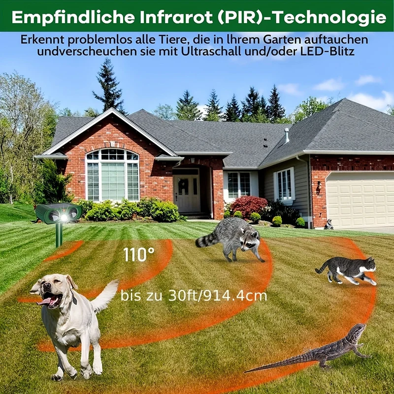 1 Stück, Solar-Ultraschall-Insektenschutz für den Außenbereich für Ratten, Waschbären, Stinktiere, Maulwürfe, Hunde, Katzen, Schädlinge, Vögel, Schlangen, Wildtiere, gefährliche Tiere, kommt mit wasserdichtem Bewegungsmelder, leistungsstark solarbetrieben.