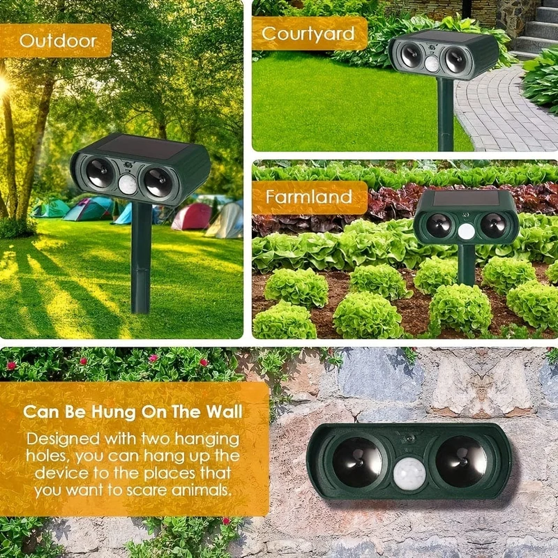 1 Stück, Solar-Ultraschall-Insektenschutz für den Außenbereich für Ratten, Waschbären, Stinktiere, Maulwürfe, Hunde, Katzen, Schädlinge, Vögel, Schlangen, Wildtiere, gefährliche Tiere, kommt mit wasserdichtem Bewegungsmelder, leistungsstark solarbetrieben.