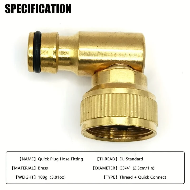 1 Satz Messing 90° Aktivitätsnippelverbinder, Gewindenippel Schnellstopfen G3/4 Innengewinde, Autowaschbewässerung Garten Holz Rasen Bewässerung Sprinkler Werkzeugzubehör
