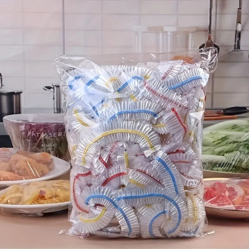 100 Stück, Lebensmittelaufbewahrungsabdeckungen, elastische Lebensmittelaufbewahrungsabdeckungen, wiederverwendbare Stretch-Kunststofffolie, Schüsselabdeckungen, Plastikfolie für Schüsselschalen, elastische Schüsselabdeckung für Familienpicknick im Freien, Küchenbedarf