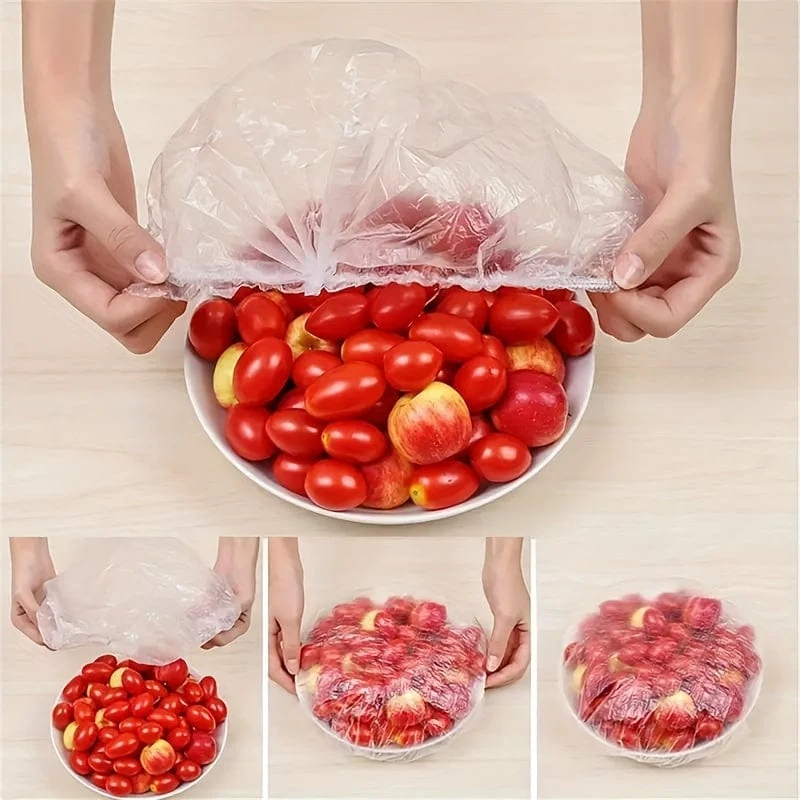 100 Stück, Lebensmittelaufbewahrungsabdeckungen, elastische Lebensmittelaufbewahrungsabdeckungen, wiederverwendbare Stretch-Kunststofffolie, Schüsselabdeckungen, Plastikfolie für Schüsselschalen, elastische Schüsselabdeckung für Familienpicknick im Freien, Küchenbedarf
