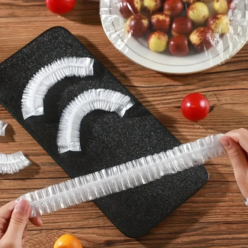 100 Stück, Lebensmittelaufbewahrungsabdeckungen, elastische Lebensmittelaufbewahrungsabdeckungen, wiederverwendbare Stretch-Kunststofffolie, Schüsselabdeckungen, Plastikfolie für Schüsselschalen, elastische Schüsselabdeckung für Familienpicknick im Freien, Küchenbedarf