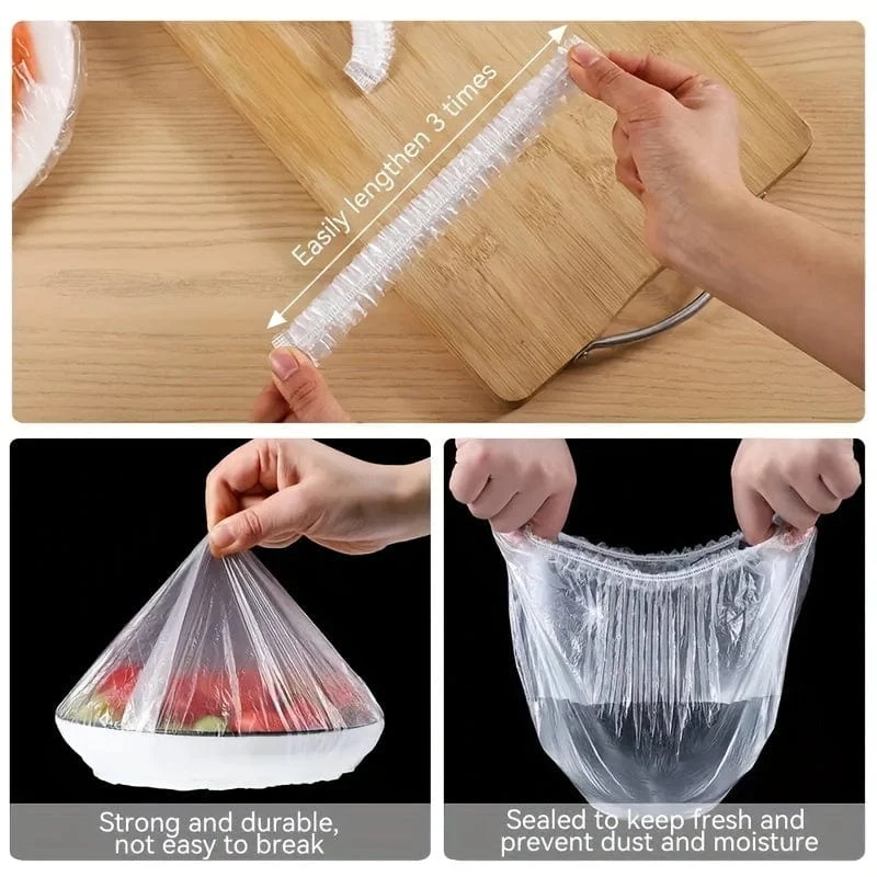 100 Stück, Lebensmittelaufbewahrungsabdeckungen, elastische Lebensmittelaufbewahrungsabdeckungen, wiederverwendbare Stretch-Kunststofffolie, Schüsselabdeckungen, Plastikfolie für Schüsselschalen, elastische Schüsselabdeckung für Familienpicknick im Freien, Küchenbedarf