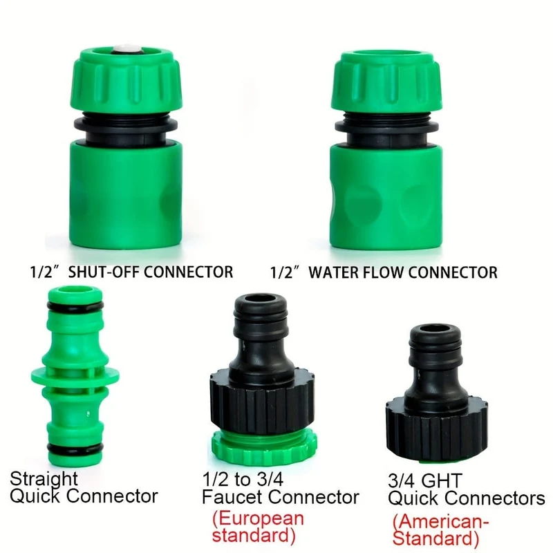 5/10 Stück, Schnellanschlüsse für Gartenschlauch, Einweichschlauch und Wasserhahn. 1/2-Zoll-Wasserdurchflussanschluss, 1/2-Zoll-Absperranschluss, 1/2-Zoll- bis 3/4-Zoll-Wasserhahnanschluss, 3/4-GHT-Schnellanschlüsse. Arbeiten für Sprühdüse, Wasserpistole.