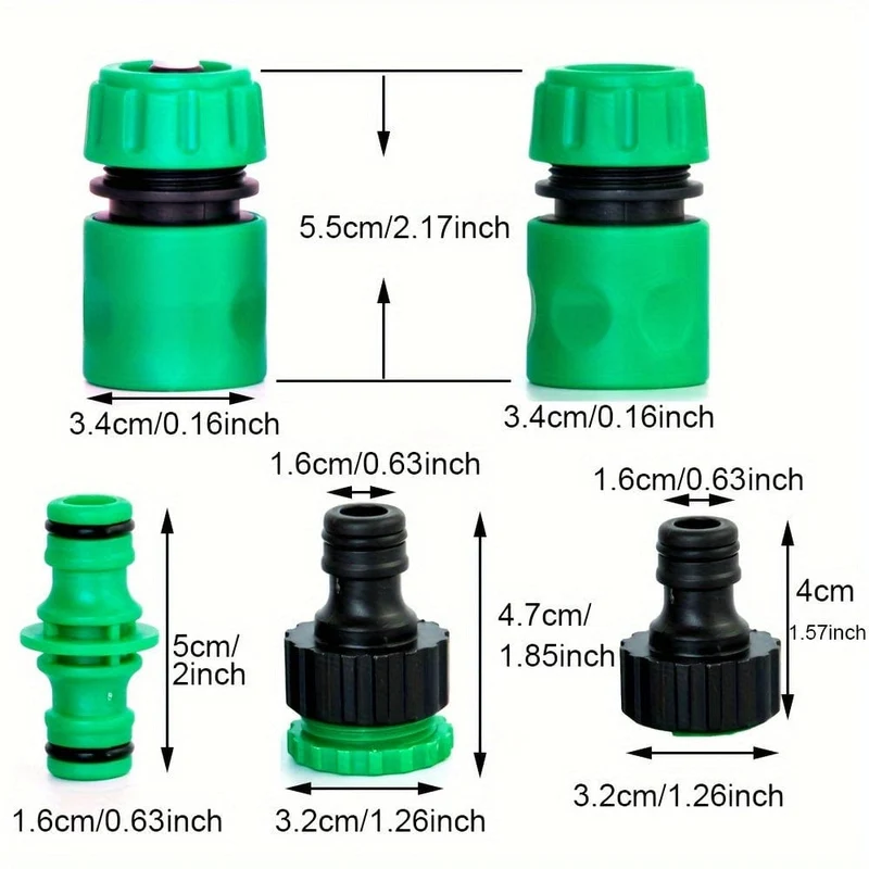 5/10 Stück, Schnellanschlüsse für Gartenschlauch, Einweichschlauch und Wasserhahn. 1/2-Zoll-Wasserdurchflussanschluss, 1/2-Zoll-Absperranschluss, 1/2-Zoll- bis 3/4-Zoll-Wasserhahnanschluss, 3/4-GHT-Schnellanschlüsse. Arbeiten für Sprühdüse, Wasserpistole.