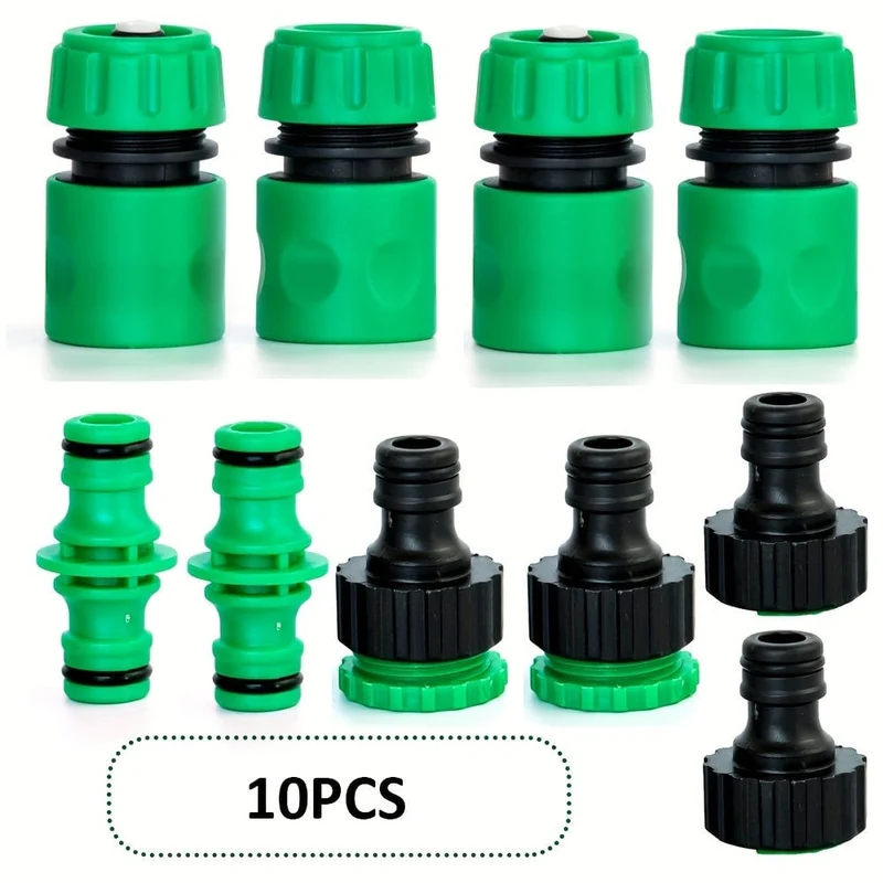 5/10 Stück, Schnellanschlüsse für Gartenschlauch, Einweichschlauch und Wasserhahn. 1/2-Zoll-Wasserdurchflussanschluss, 1/2-Zoll-Absperranschluss, 1/2-Zoll- bis 3/4-Zoll-Wasserhahnanschluss, 3/4-GHT-Schnellanschlüsse. Arbeiten für Sprühdüse, Wasserpistole.