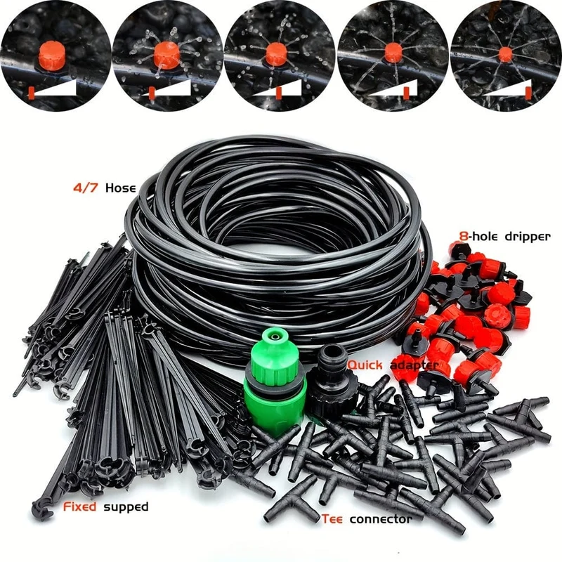 1-teiliges Gartenbewässerungsset, DIY-Gewächshaus, DIY-Tropfbewässerungssystem, automatische Bewässerung, Gartenschlauch, Mikro-Tropfbewässerungs-Sets mit verstellbaren Tropfern, 15–30 m