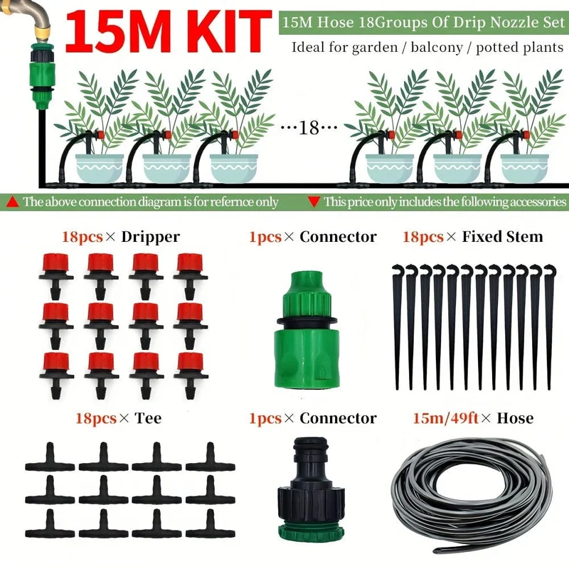 1-teiliges Gartenbewässerungsset, DIY-Gewächshaus, DIY-Tropfbewässerungssystem, automatische Bewässerung, Gartenschlauch, Mikro-Tropfbewässerungs-Sets mit verstellbaren Tropfern, 15–30 m