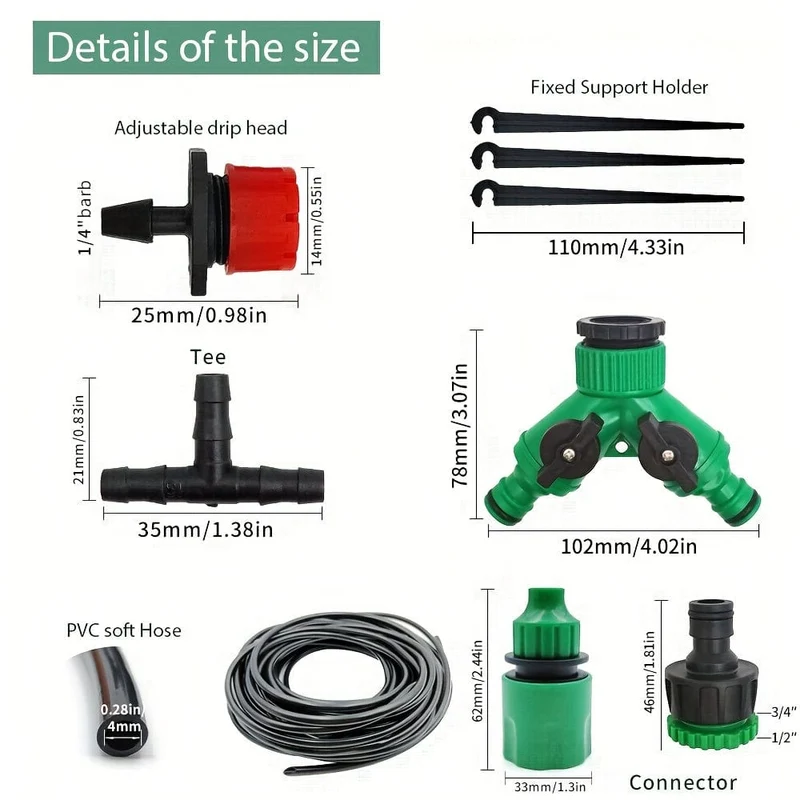 1-teiliges Gartenbewässerungsset, DIY-Gewächshaus, DIY-Tropfbewässerungssystem, automatische Bewässerung, Gartenschlauch, Mikro-Tropfbewässerungs-Sets mit verstellbaren Tropfern, 15–30 m