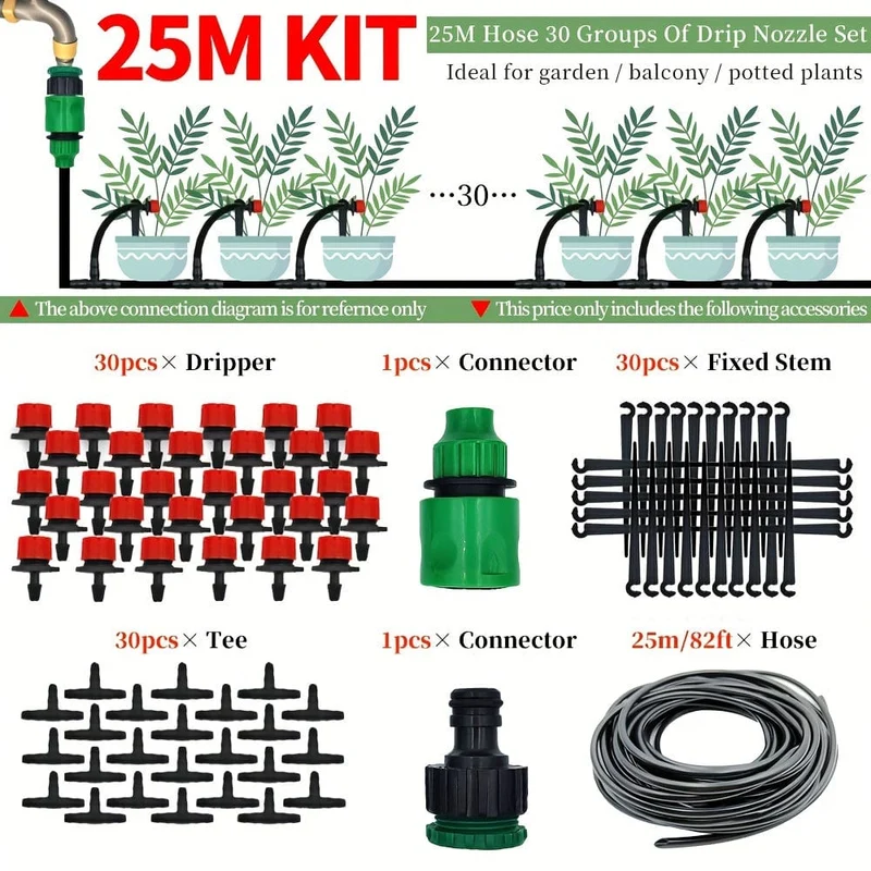 1-teiliges Gartenbewässerungsset, DIY-Gewächshaus, DIY-Tropfbewässerungssystem, automatische Bewässerung, Gartenschlauch, Mikro-Tropfbewässerungs-Sets mit verstellbaren Tropfern, 15–30 m