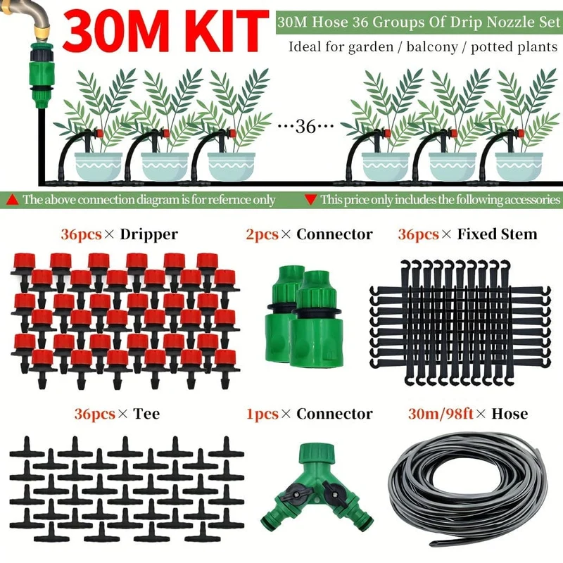 1-teiliges Gartenbewässerungsset, DIY-Gewächshaus, DIY-Tropfbewässerungssystem, automatische Bewässerung, Gartenschlauch, Mikro-Tropfbewässerungs-Sets mit verstellbaren Tropfern, 15–30 m